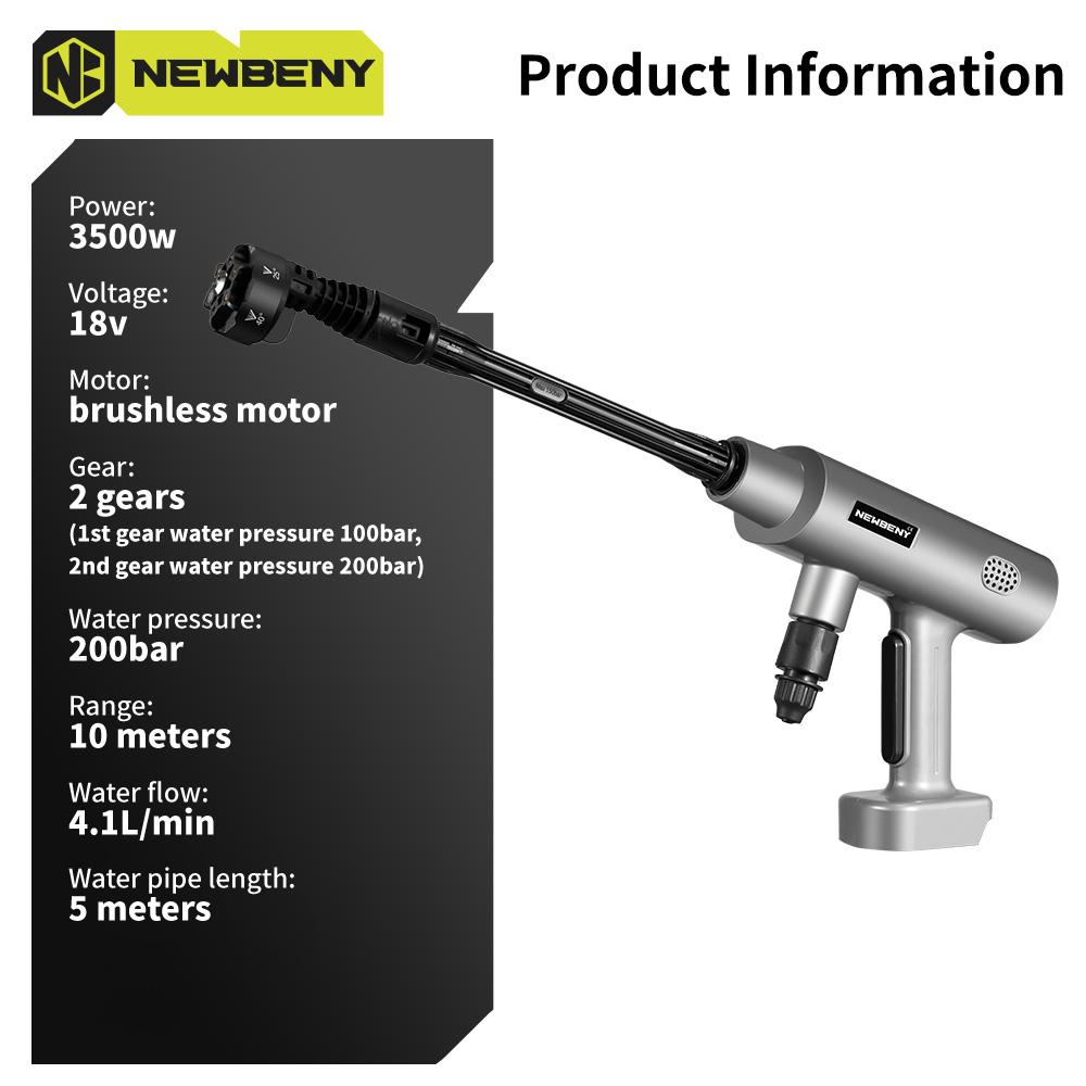 NEWBENY 200Bar 6 IN 1 Brushless Electric Car Washer Cordless Efficient Garden Cleaning Power Tools For  18V-21V Battery