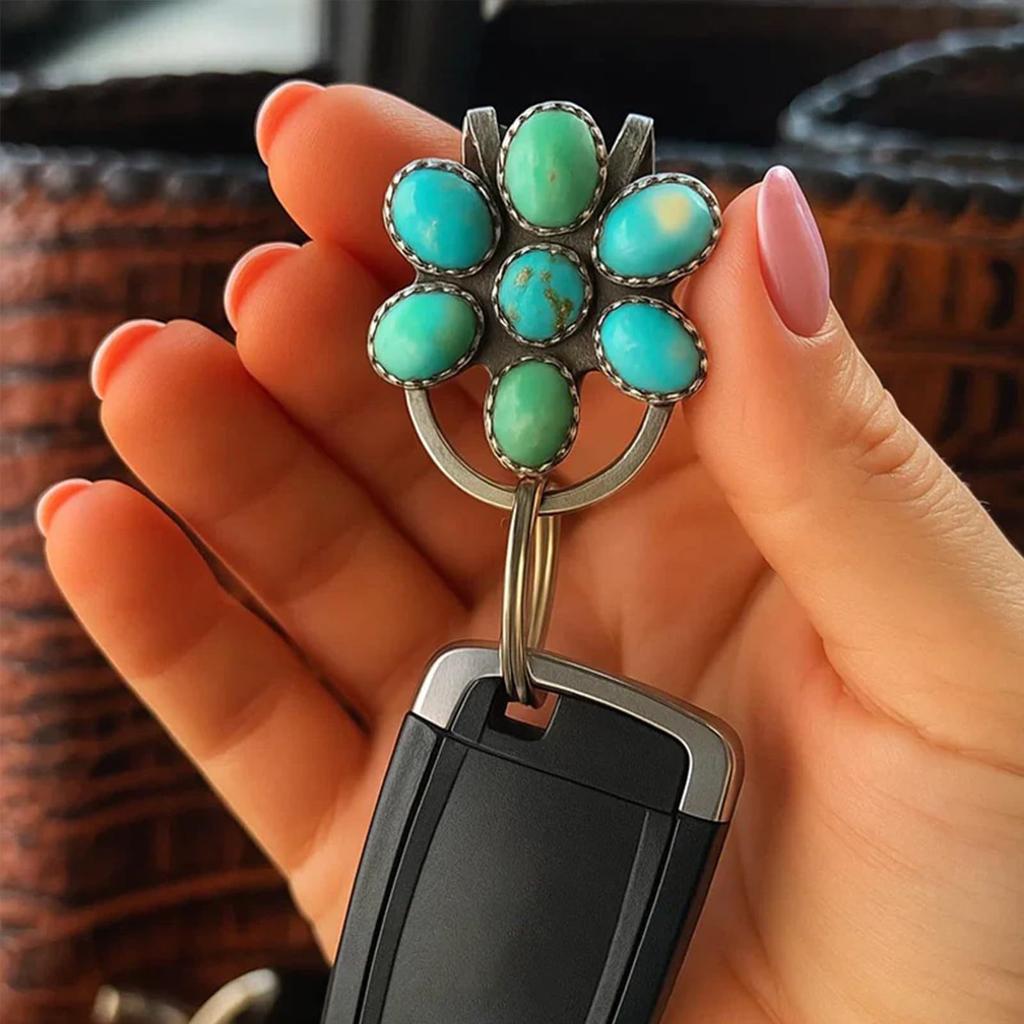 Turquoise Colored Flower Bag Clip Keychain, Backpack, Wallet Accessories