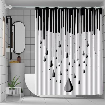 Black White Raindrop Shower Curtain Dripping Paint Design Bathroom Decor Waterproof Curtains Modern Art Style