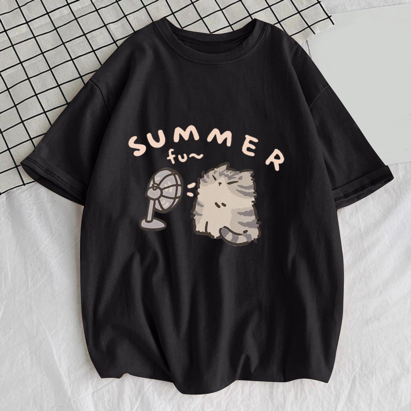 

Футболка с короткими рукавами для женщин с летней парой с половиной рукавов, свободная и универсальная M чёрный