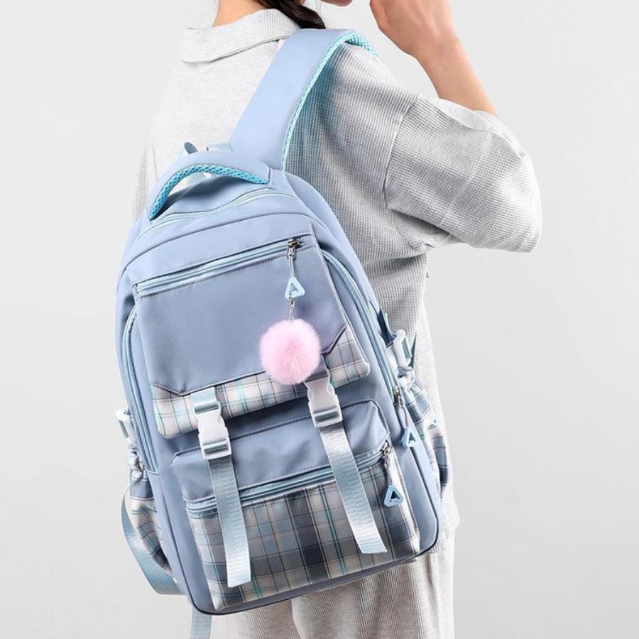 Korean Style Printed Nylon Backpack for Students Large Capacity School Bag Fashionable Commute Shoulder Bag with 15 Inch Laptop Compartment KTB