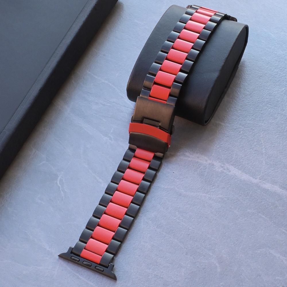 Black Gold Stainless Steel Band for Apple Watch Ultra 49mm 10 46mm Orange Metal Strap for Series 9 8 7 6 5 4 45mm 44mm Watchband