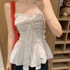 Sweet and White Bow Tie, Waist-cinching, Slimming Strapless Tank Top for Women, Summer French Ruffled Chic Top