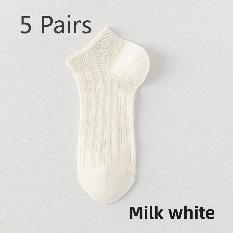 

5 Pairs Socks Women s Spring and Summer Ultra-thin Section Socks Candy Colour System Mesh Breathable Sweat Boneless Low Short Loose Cotton Socks 5 pairs молочный белый