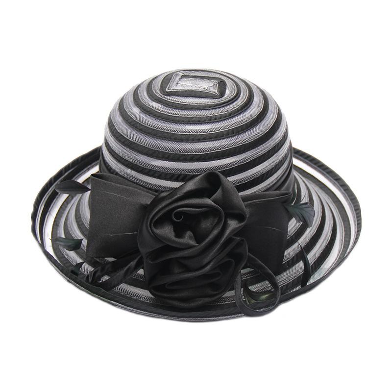 Curled Sun Hat Temperament Flower Wedding Dress Top Hat Women'S Summer Cloth Strip Mesh Sun Protection Sun Hat