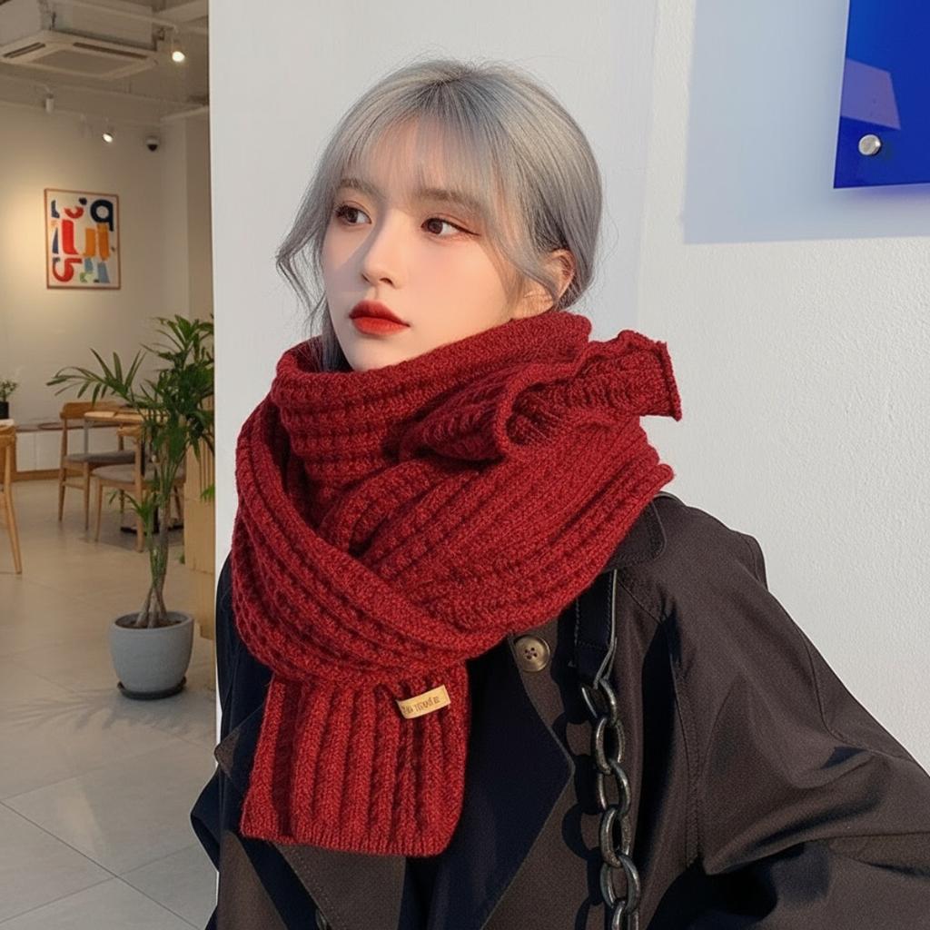 Kältebeständig, Warmer Schal, Damen, Dick, Wollschal, Strickschal, Stola, Strickschal