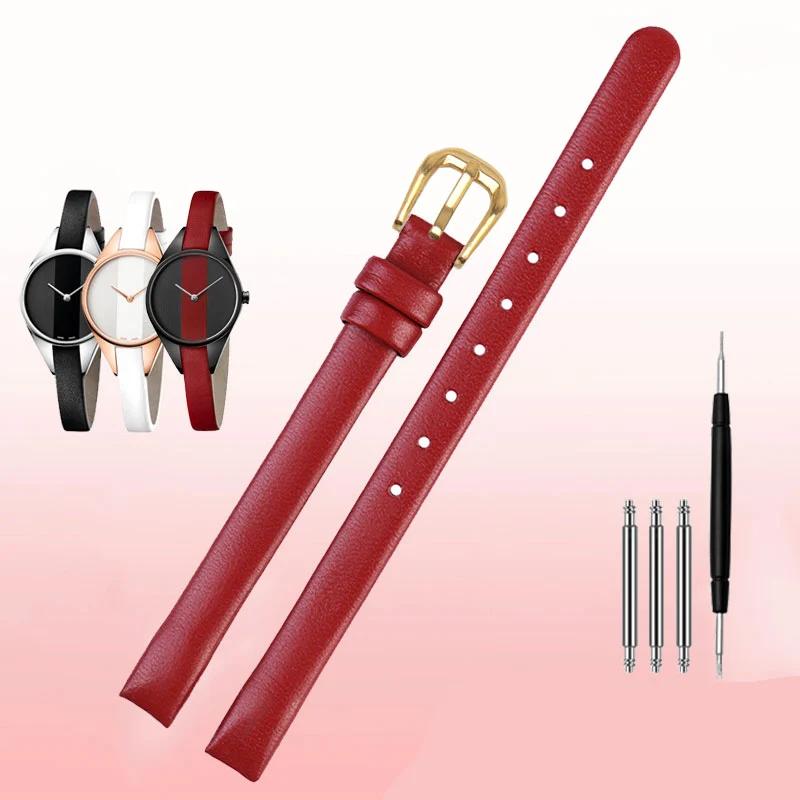 For CK Genuine Leather Women's Strap Rebel Rebel Series K8P 231 K8P 236/237 Red Black White leather watch strap 8mm