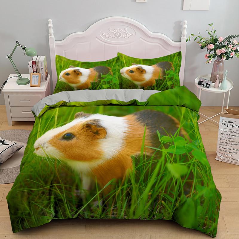 3D Guinea Pig Duvet Cover King Queen Lovely Hamster Bedding Set For Kids Boy Girl Animal Pet Mouse 2/3pcs Polyester Quilt Cover