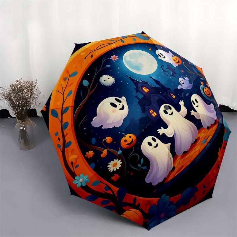 Halloween Ghost Party Decorations: Spooky Fun for Kids!Umbrella with Cute Design, Portable 3-Fold Compact Umbrella for Men & Women, Valentine's Day Mo