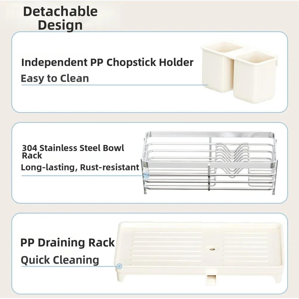For Dishes For Kitchen Sink Stainless Dish Rack For Kitchen Countertop Rust Resistant Multi-compartment Design