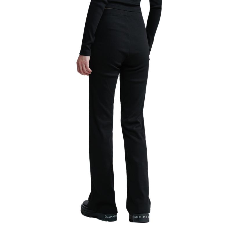 Calvin Klein Ribbed Stretch Slim Fit Straight Leg Casual Pants Women bottoms Space-Black J222598
