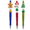 12PCS Red Green Christmas Bead Ballpoint Pen, Santa Claus Snowman Pine Tree Rotating Black Pen,Student Writing Stationery Office Signature Pen Supplie