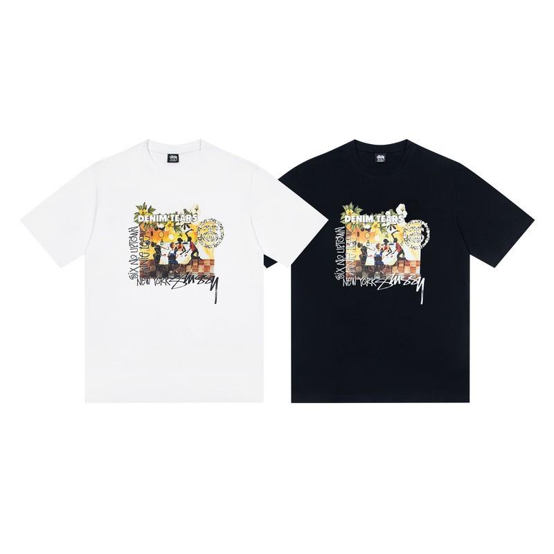 Stussy Nera 8 Classica Filigrana Stampa Lettere 2025 Unisex Streetwear Vestibilità Larga Maglietta in Cotone