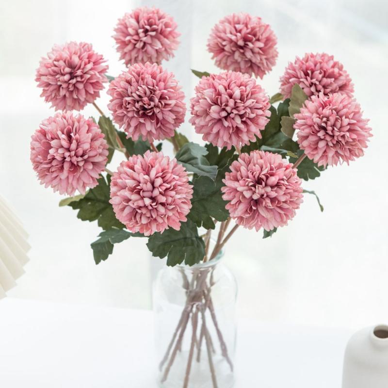 Artificial Flowers Silk Ball Chrysanthemum Wedding Bridal Bouquet Table Windowsill Festival Room Decor Diy Gift Po Props