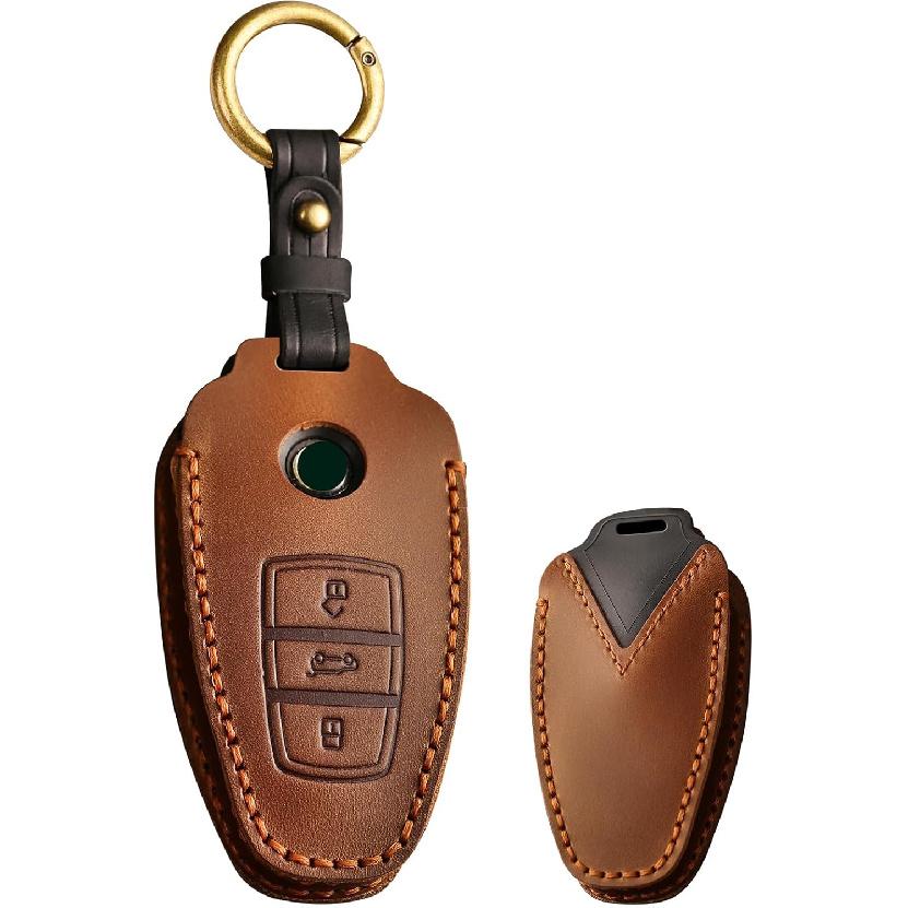 Leather Key Fob Case Fit for VW Touareg Key Fob Cover with Keychain чёрный