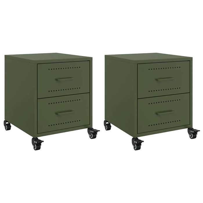 VidaXL Bedside Tables 2 Pcs Olive Green 36x39x43.5 Cm Steel, Cabinet, Bedroom Furniture, Phone Holder, 846635