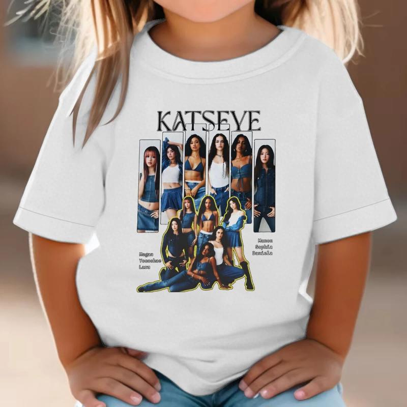 KATSEYE Print T-shirt for Kids Casual Summer Top with Katseye Pattern Short Sleeve Tee Youth Girl Streetwear Fashion Tops