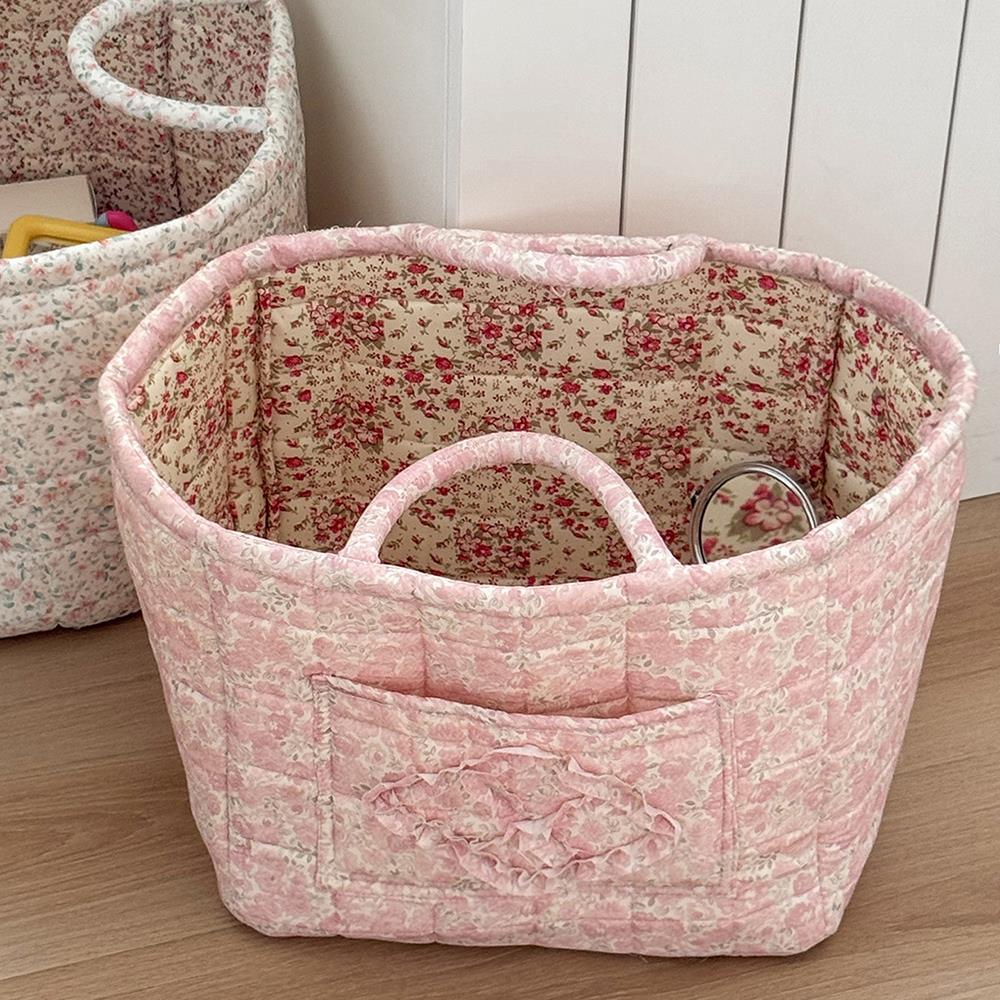 

Pastoral Style Storage Basket Large Capacity Floral Dirty Clothes Basket INS Foldable Laundry Hampers Stackable Storage Case рожевий