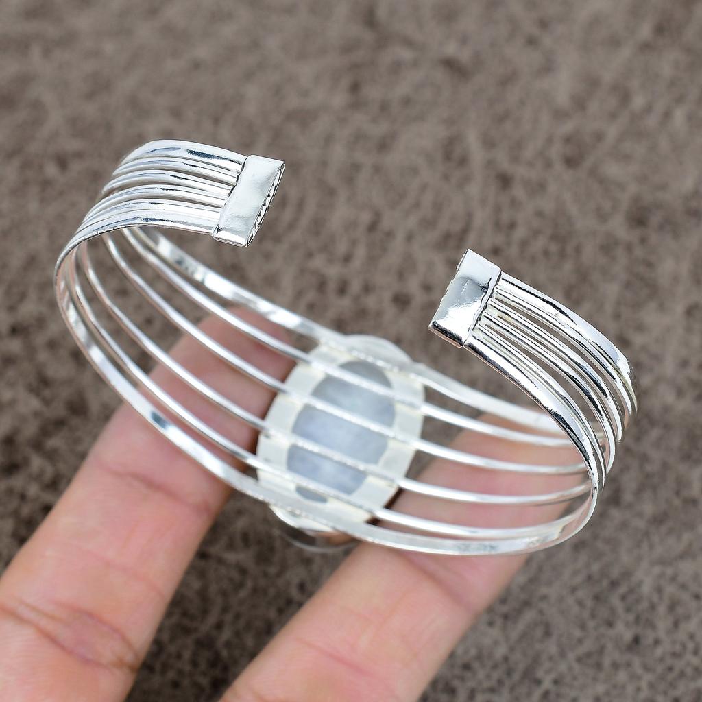 Rainbow Moonstone Gemstone 925 Sterling Silver Cuff Bangle Adjustable KKG-233
