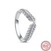 925 Sterling Silver Rings Feather Heart Pavé Sparkling CZ Round Lucky Rings for Women Charms Jewelry