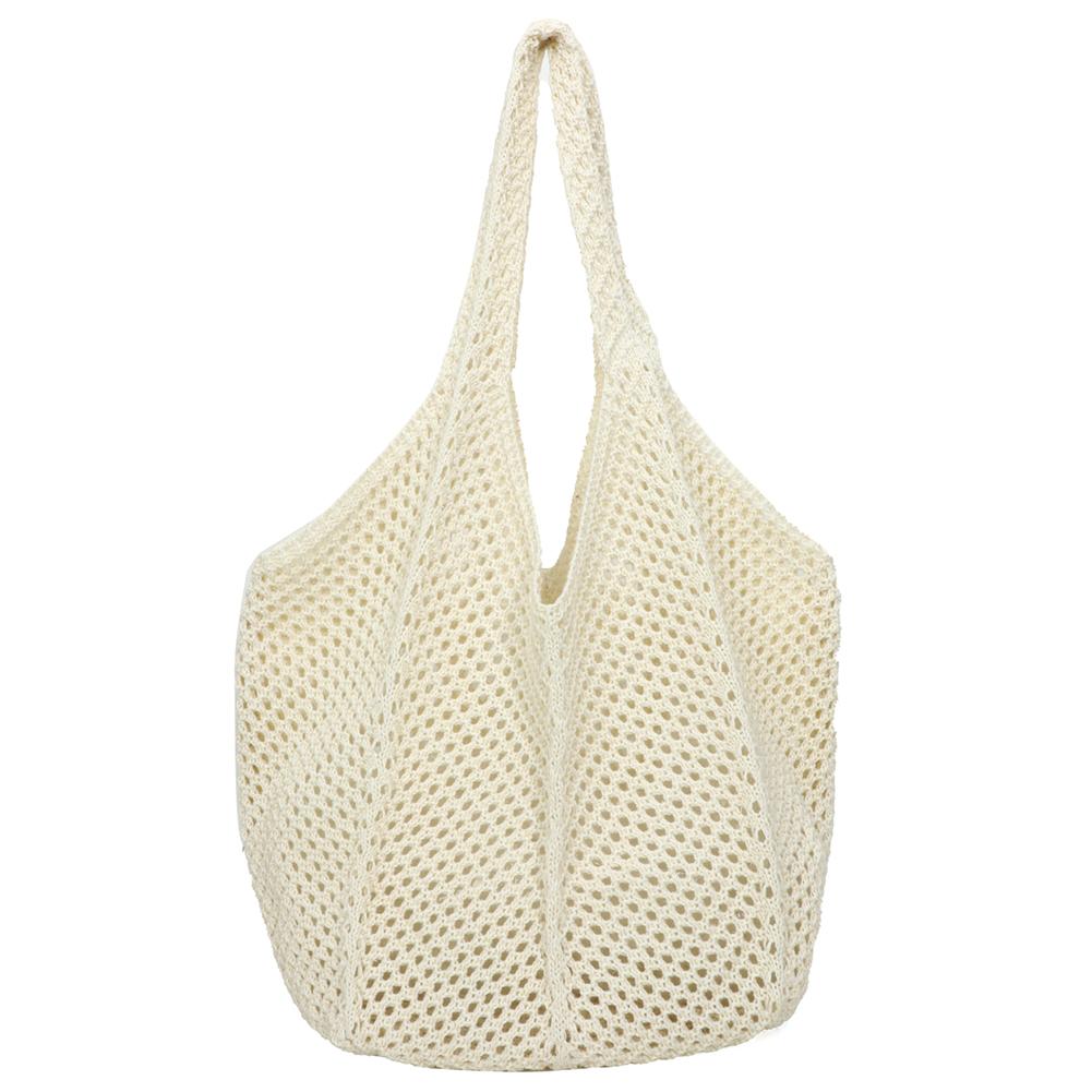 Women Crochet Tote Bag Fashion Knitted Bag Large Capacity Woven Shoulder Bag Solid Color Simple Shopping Bag for Summer Beach