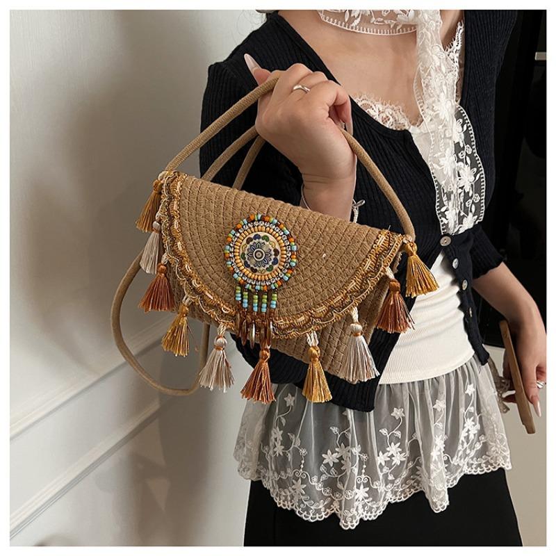 Holiday National Design Shoulder Bag Women's Spring New Popular Contrasting Color Knitted Portable Oblique Span Small Bag