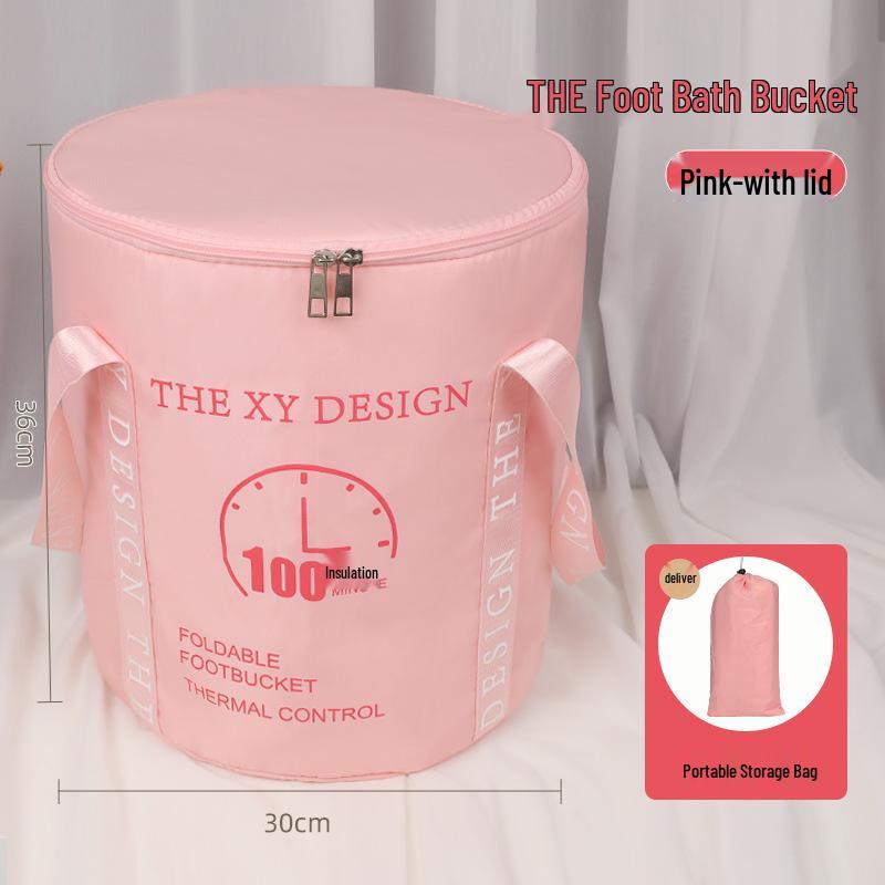 Cartoon Insulated Folding Foot Bath Bucket with Lid - Portable, Thickened Design for Deep Soak