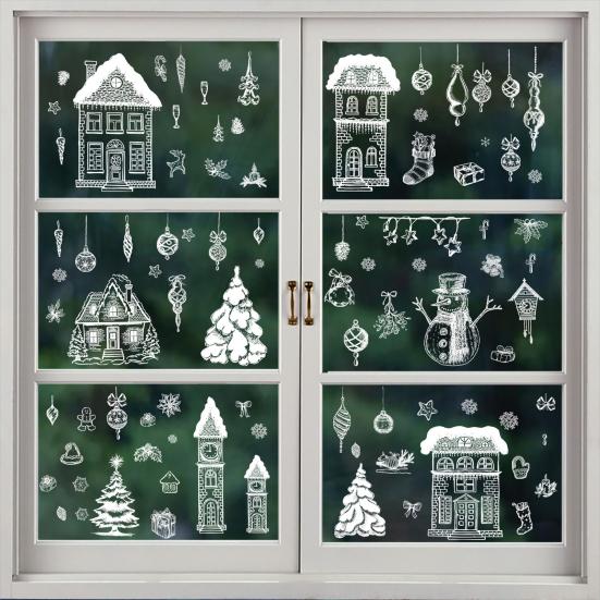 9Pcs/Set Christmas Stickers Self-adhesive Glass Film Snowman Elk Santa Claus Xmas Tree Patterns Removable