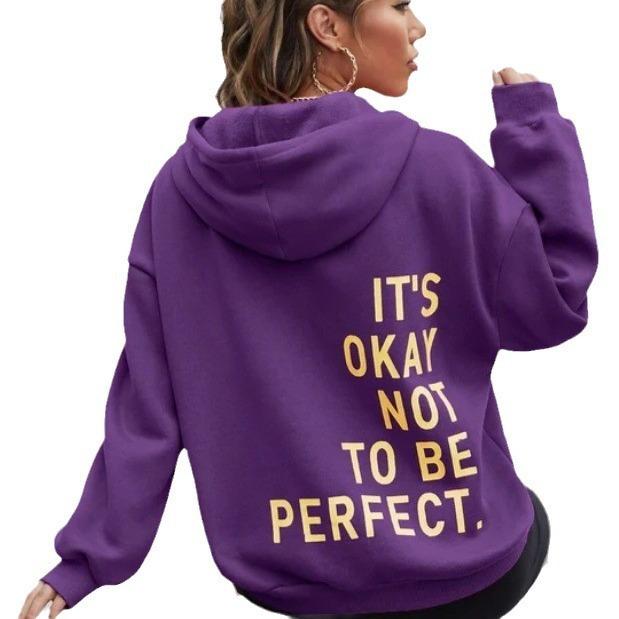 European and American women's clothing multi-color letter printing versatile casual long-sleeved pullover loose hooded sweater