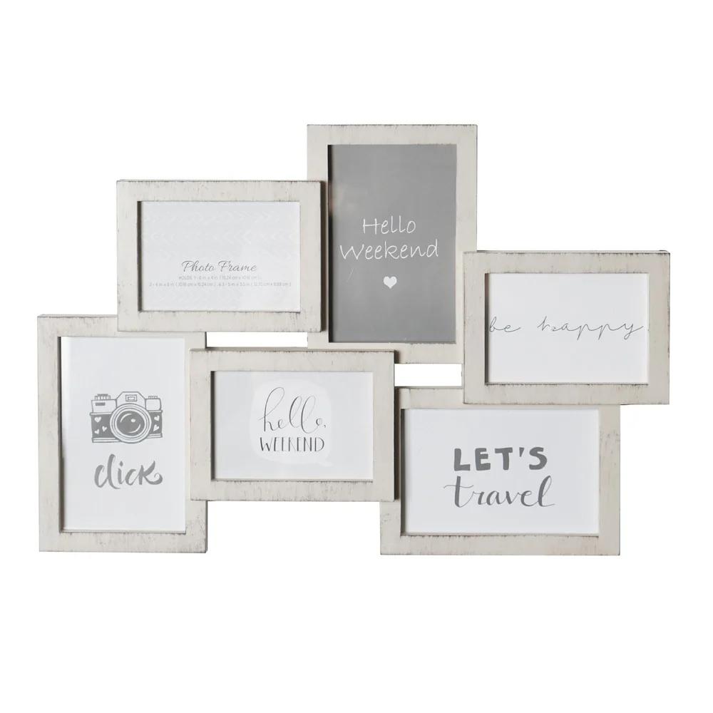 Abgenutzter Weißer Fotorahmen Collage Rustikales Zuhause Dekoration Familien Erinnerungen Hält 6 Fotos 12,5x18 Zoll