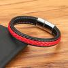 Black & Red Braided Rope Leather Bracelet Men Stainless Steel Charm Jewelry Bangle for Friend Couple Birthday New Year Gift