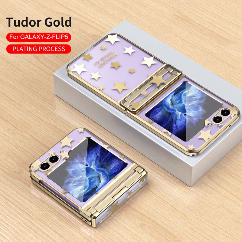 Supply Texture Online Star Plating Transparent Folding Hard Plastic PC Mobile Phone Cover Case for Samsung Galaxy Z Flip 3 4 5 6