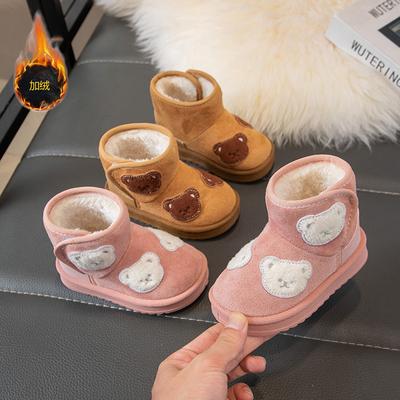 Children's Snow Boots 2025 Winter New Overalls Short Boots Fleece Warm Suede Cotton Shoes Fashion Cartoon Cotton Boots