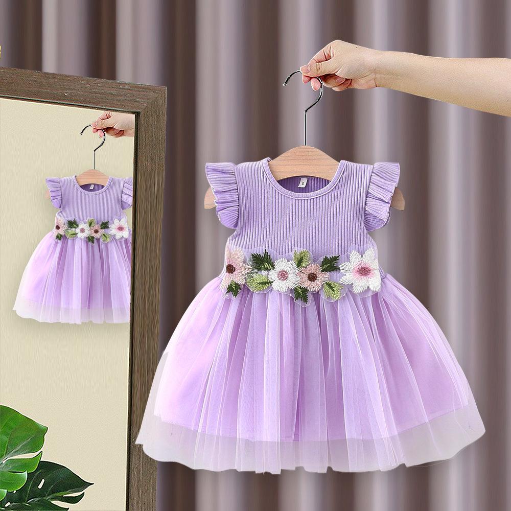 

Детское платье принцессы летнее платье с рукавами-крылышками и ромашками для девочек детская одежда 100 фиолетовый