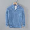 100 % Baumwollpullover Herren Hochwertiger Herbst-Zopfmusterpullover mit Reißverschluss Rollkragenpullover Reißverschluss Pull Homme