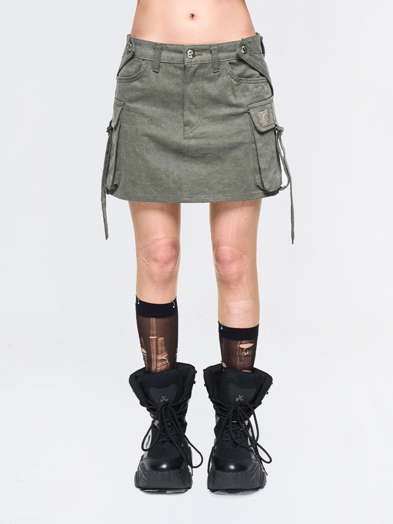 YEEL Cross Strap Cargo Skirt Khaki