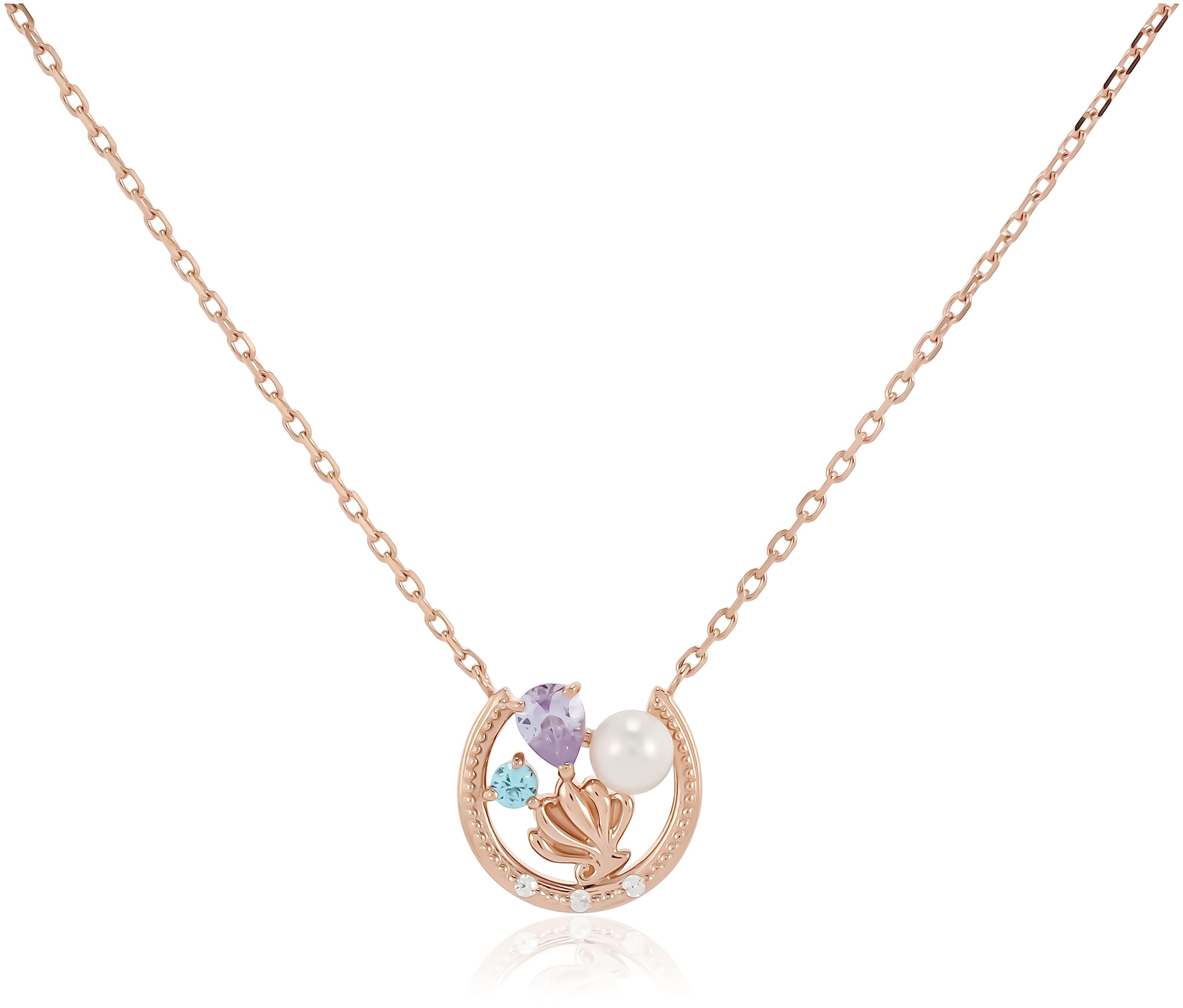 

925 Silver Gold Necklace Freshwater Pearl Cubic [Disney] (Pink Coating) (VPCDN70002) золотий