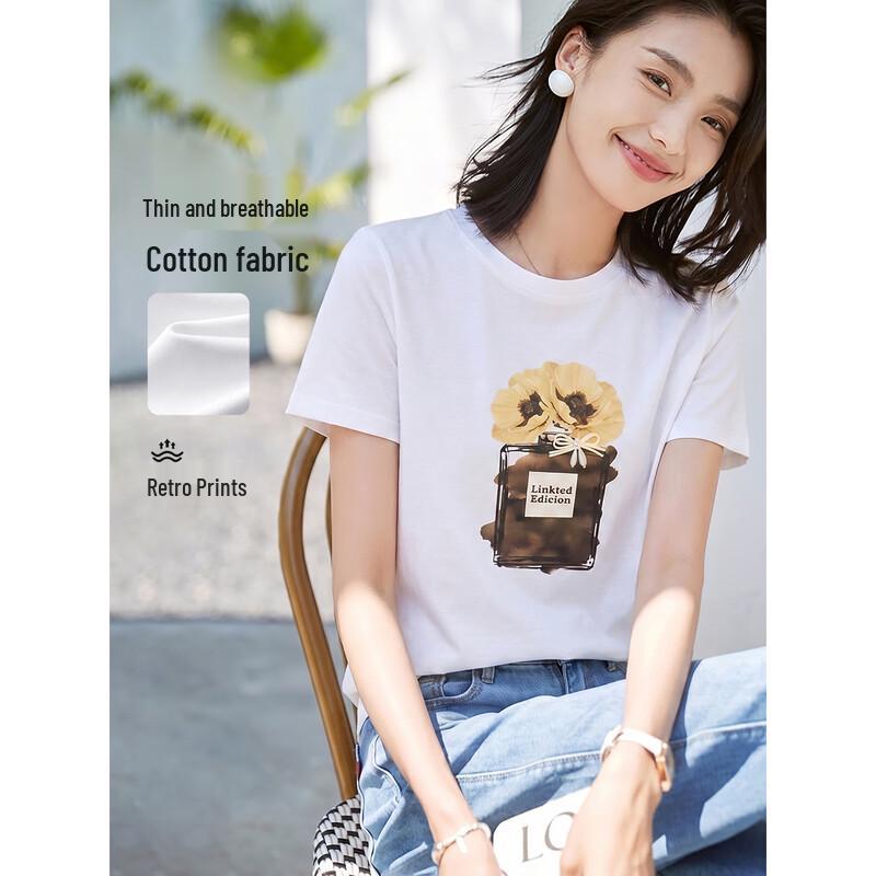 Women s Floral Print Round Neck Short Sleeve T-Shirt S