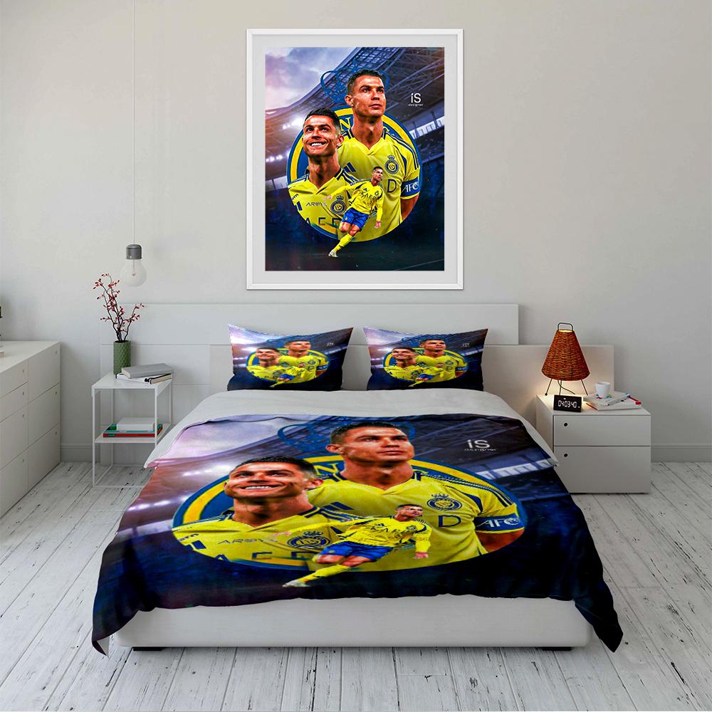 "Yellow Soccer Star Set" Bedding set (1 duvet cover, 2 pillowcases, duvet not included)