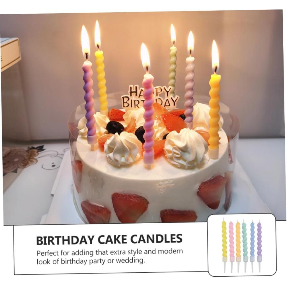 6/12pcs Threaded Candle Cake Topper Happy Birthday Candles Creative Cake Decorative Cake Candle  Color Cake Candle Plastic