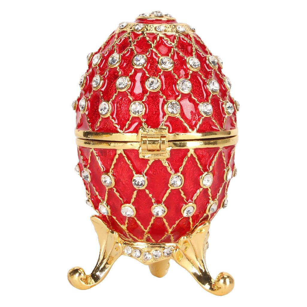 Egg Trinket Box Zinc Alloy Sparkling Rhinestone Exquisite Elegant Metal Jewelry Box for Family Office Storage Red