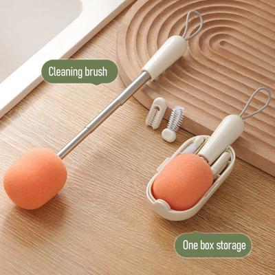 Spazzola Pulizia Portatile con Manico Estraibile Pulitore All-in-one per Bottiglie e Tazze Spugna Pulente per Contenitori Profondi