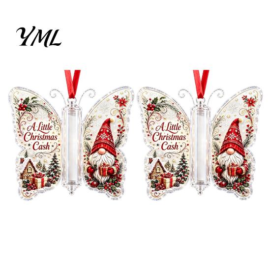 Weihnachtsparty-Zubehör Schmetterling Bargeldgeschenk-Ornament, Geldhalter Hängende Dekoration mit Geschenken für Familie Freunde Festlicher Druck, Acrylbaum