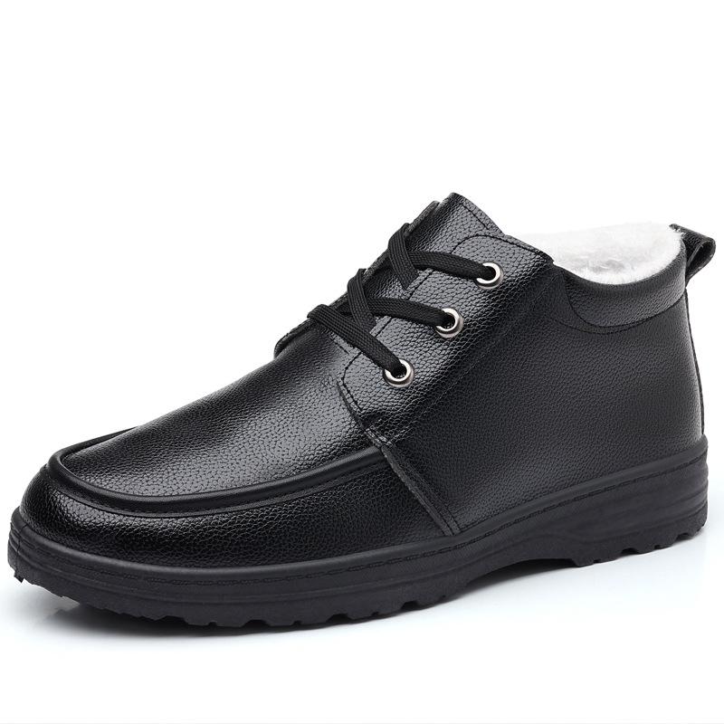 

Зимние теплые бархатные утолщенные мужские повседневные кожаные туфли на шнуровке с высоким берцем из хлопка для людей среднего и пожилого возраста 44 чёрный