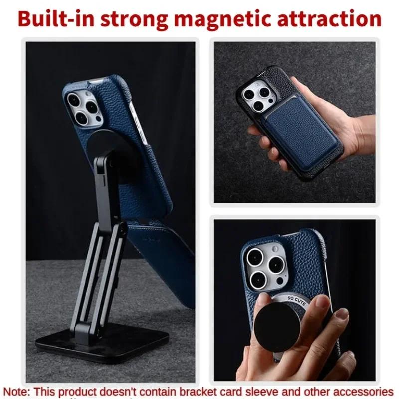 Melkco Magnetic Charging Phone Case for iPhone 17 Pro Max 17 Air 16 Plus 16e First Layer Cowhide Genuine Leather Flip Cover