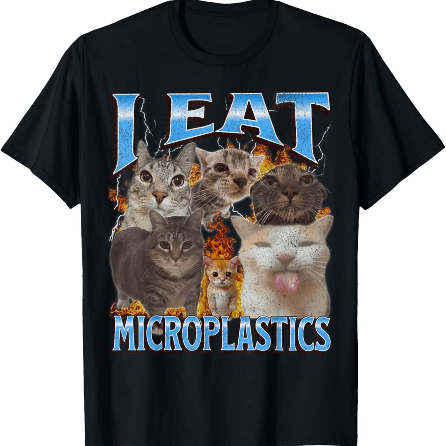 I Eat Microplastics Funny Cat Meme Bootleg Graphic T-Shirt for Men Women(1) S чёрный