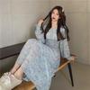 2024 Floral Chiffon V-Neck Dress: High-Waisted, Long-Sleeve, Waist-Cinching Korean Style for Spring and Autumn