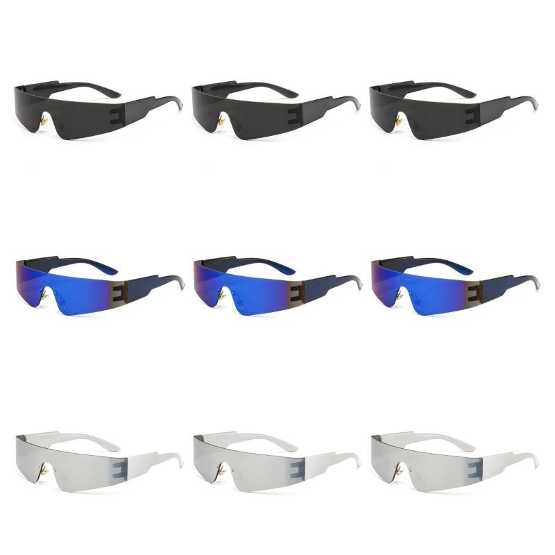 10PCS Cycling Punk One Piece Sunglasses Women Goggle Mirrored Y2K Sun Glasses Men 2000'S Wrap Around Eyeglasses Fashion Eyewear