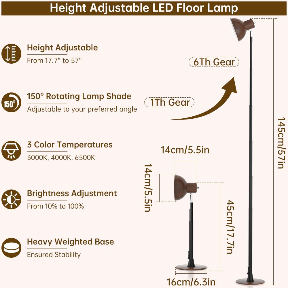 Adjustable LED Floor & Table Lamp 3 Colors Dimmable for Living Room/Office-Black