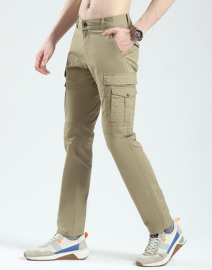 MONTE CARLO Herren Einfarbig Schlank Geschnitten Cargo Khaki 30